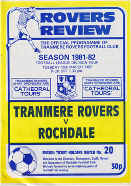 Tranmere Rovers v Rochdale Match Programme 1982-03-16